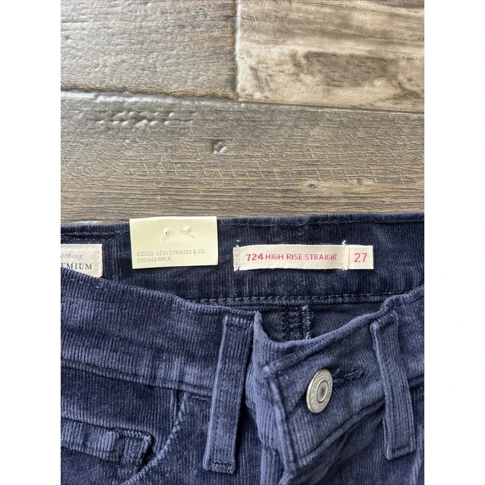 NEW Levi's Navy Straight Jeans Women Size 27x30 724 High Rise Corduroy‎ - Picture 3 of 10